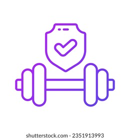 Dumbbell with safety shield denoting concept icon of health insurance, healthcare protection, fitness
