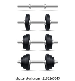 Dumbbell Set with Different Weights on White Background. Vector