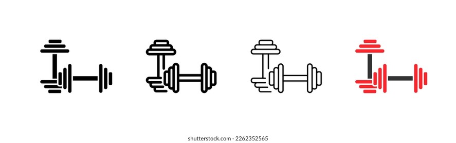 Dumbbell set icon. Physical exercise, muscles, biceps, sports, rocking chair, gym, fitness classes, trainer, strength. Healthcare concept. Vector icon in line, black and colorful style