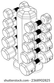 Dumbbell set isolated on white background. Fitness, cardio, and muscle building machines. Exercise and gym concept. Vector illustration.