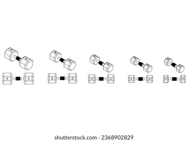 Dumbbell set isolated on white background. Fitness, cardio, and muscle building machines. Exercise and gym concept. Vector illustration.