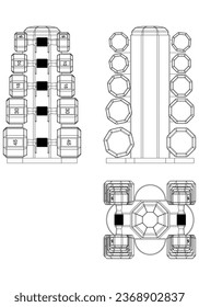Dumbbell set isolated on white background. Fitness, cardio, and muscle building machines. Exercise and gym concept. Vector illustration.