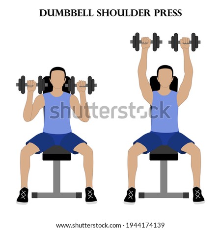 Dumbbell shoulder press vector illustration on the white background.