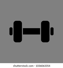 Dumbbell sign. Dumb bell. Vector. Black icon on medium gray background. Isolated.