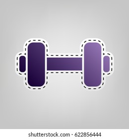 Dumbbell Sign. Dumb Bell. Vector. Violet Icon With Outline For Cutting Out At Gray Background.