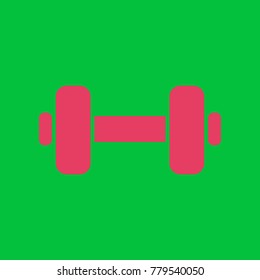 Dumbbell sign. Dumb bell. Vector. Paradise pink icon on dark pastel green background.