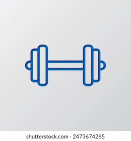 Dumbbell simple icon vector. Flat design. Paper cut design. Cutted blue symbol with shadow. Gray background.ai