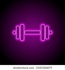 Dumbbell simple icon vector. Flat design. Purple neon on black background.ai