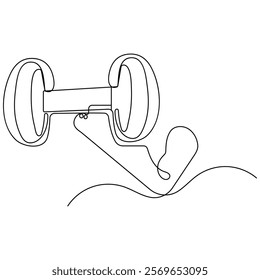 Dumbbell single line art, continuous one line drawing of Isolated outline vector icon