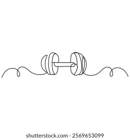 Dumbbell single line art, continuous one line drawing of Isolated outline vector icon