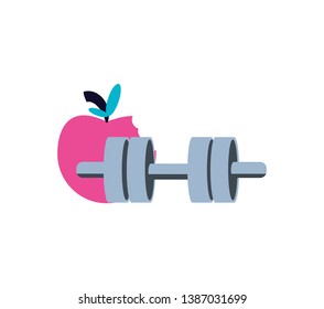 dumbbell sport with apple fruit
