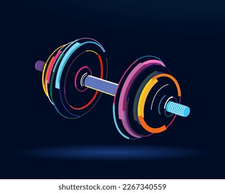 Dumbbell, sport fitness dumbbell design element, abstract, colorful drawing. Vector illustration of paints