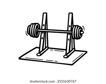 Dumbbell stand black icon. Barbell rack vector symbol. Vector icon for web graphic design. Power rack and platform for deadlift or weight lifting with barbell. Vector illustration. Sport icon