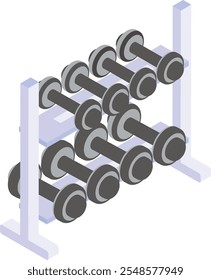 dumbbell storage stand isometric concept, weight-training gear set vector icon design, Fitness Wellness symbol, Workout Weightlifting sign, Personal training equipment stock illustration