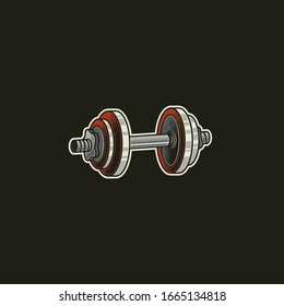 Dumbbell team. Original vector illustration, icon in retro style.