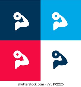 Dumbbell training four color material and minimal icon logo set in red and blue