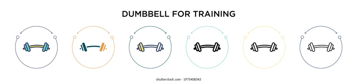 Dumbbell for training icon in filled, thin line, outline and stroke style. Vector illustration of two colored and black dumbbell for training vector icons designs can be used for mobile, ui, web