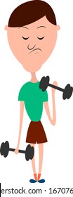 Dumbbell training, illustration, vector on white background.