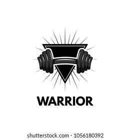 Dumbbell. Triangle. Sport badge. Fitness center logo. Warrior text. Vector illustration Train logo