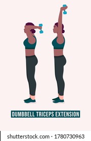 Dumbbell Triceps Extension exercise, Woman workout fitness, aerobic and exercises. Vector Illustration.