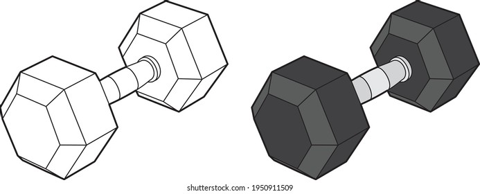 Dumbbell vector drawings, cartoon vector, line art and color