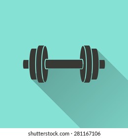 Dumbbell - vector icon in black on a green background.