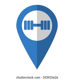 Dumbbell - vector icon; blue map  pointer