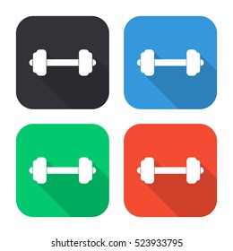 Dumbbell vector icon - colored illustration (gray blue green red)  with long shadow
