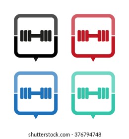 Dumbbell - vector icon; map pointer;  message bubble