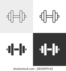 Dumbbell vector icon in outline and solid styles, Editable stroke.