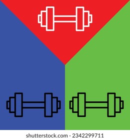Dumbbell Vector icon, Outline style, isolated on Red, Blue and Green Background.