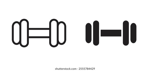 Dumbbell vector icon set in black color.