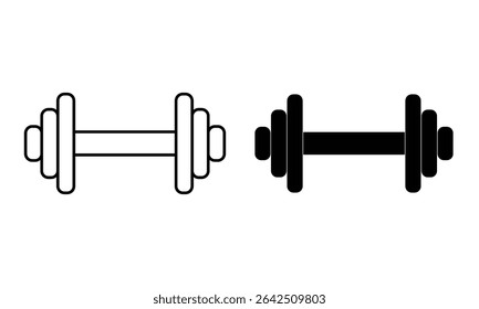 Dumbbell vector icon set. Bodybuilding workout instrument. Body fitness instrument. Gym dumbbell vector icon. Weight training equipment illustration.