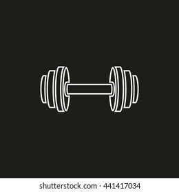 Dumbbell vector icon. White illustration isolated on black background for graphic and web design.