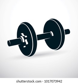 Dumbbell vector illustration isolated on white composed with disc weight. Sport equipment for weight lifting and cross fit training.