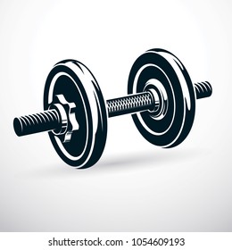 Dumbbell vector illustration isolated on white composed with disc weight. Sport equipment for weight lifting  training.