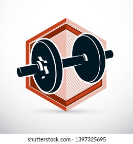 Dumbbell vector illustration isolated on white with disc weight. Sport equipment for power lifting and fitness training.