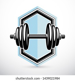Dumbbell vector illustration isolated on white composed with disc weight. Sport equipment for weight lifting and fitness training.