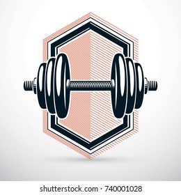 Ilustración vectorial de timbre aislada en blanco con peso de disco. Equipo deportivo para levantamiento de potencia y entrenamiento de fitness.