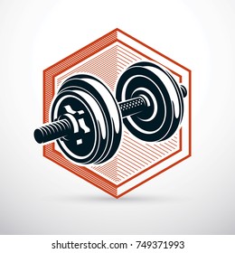 Dumbbell vector illustration isolated on white with disc weight. Sport equipment for power lifting and fitness training.