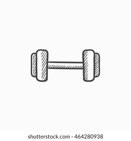 Icono de esbozo de vector de timbre aislado en el fondo. Hand dibujó el icono de Dumbbell. Icono de boceto de timbre para infografía, sitio web o aplicación.