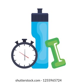 dumbbell with water bottle and chronometer