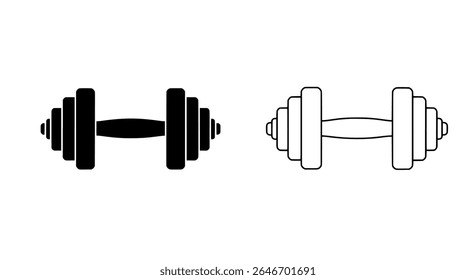 Dumbbell Weight Pair Flat Icons - Black and White Fitness Vector for Training, Strength, or Personal Workout Themes