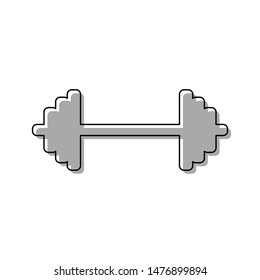 Dumbbell weights sign. Black line icon with gray shifted flat filled icon on white background. Illustration.