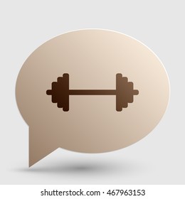 Dumbbell weights sign. Brown gradient icon on bubble with shadow.