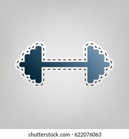 Dumbbell weights sign. Vector. Blue icon with outline for cutting out at gray background.