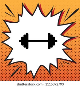 Dumbbell weights sign. Vector. Comics style icon on pop-art background.