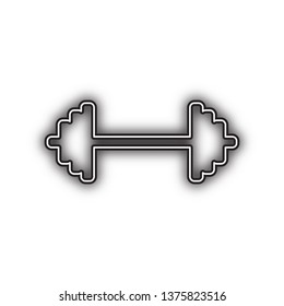 Dumbbell weights sign. Vector. Double contour black icon with soft shadow at white background. Isolated.