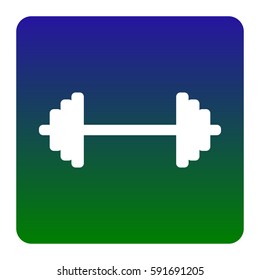 Dumbbell weights sign. Vector. White icon at green-blue gradient square with rounded corners on white background. Isolated.