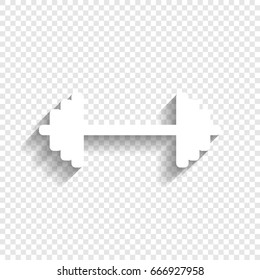 Dumbbell weights sign. Vector. White icon with soft shadow on transparent background.
